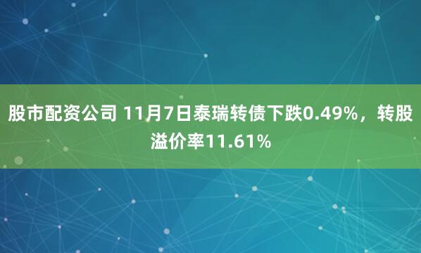 股市配资公司 11月7日泰瑞转债下跌0.49%，转股溢价率11.61%